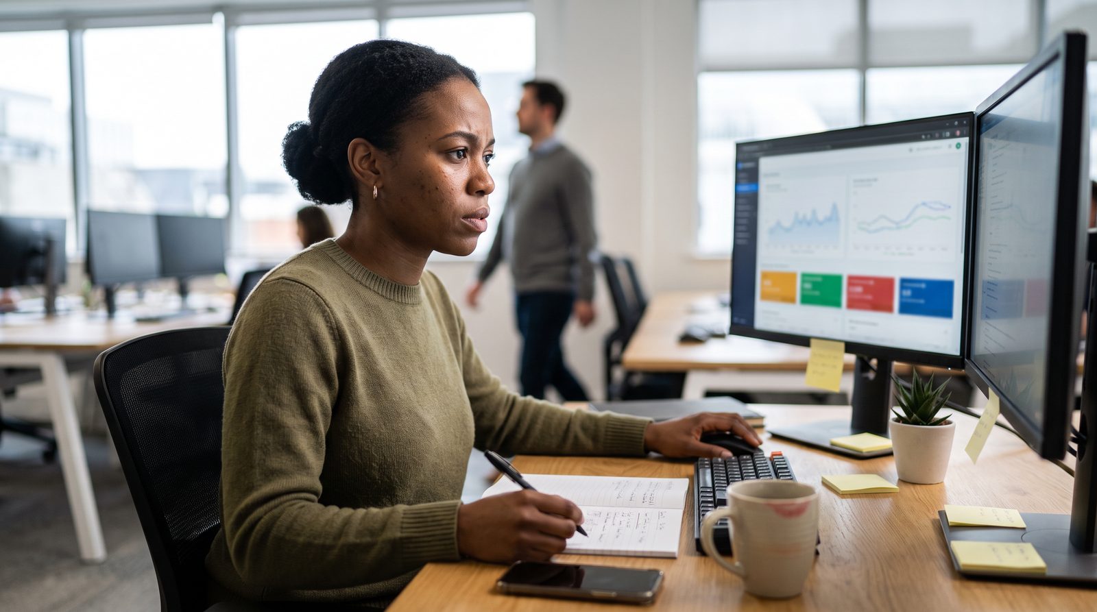 Convert Lab strategist building ads at her desk